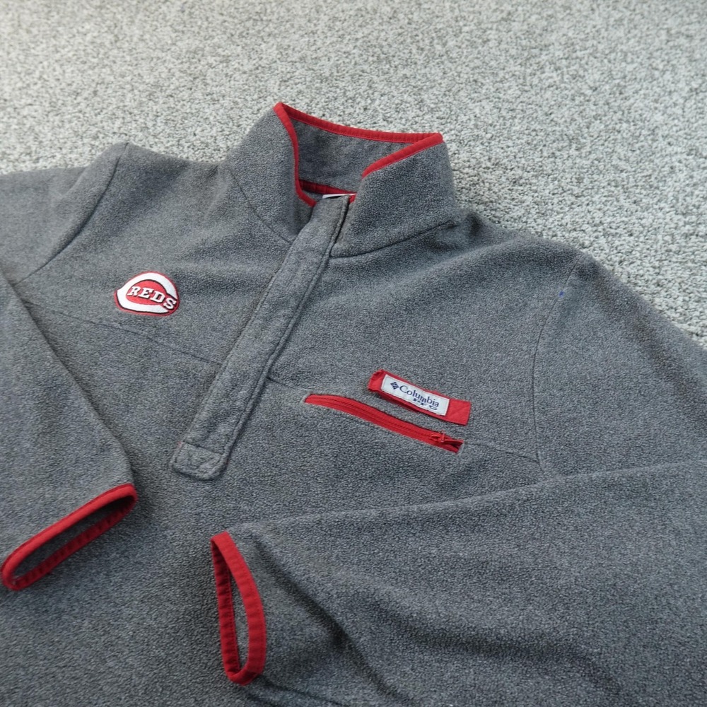 Cincinnati Reds Jacket Mens L Gray MLB Baseball Columbia PFG Pullover Fleece Top